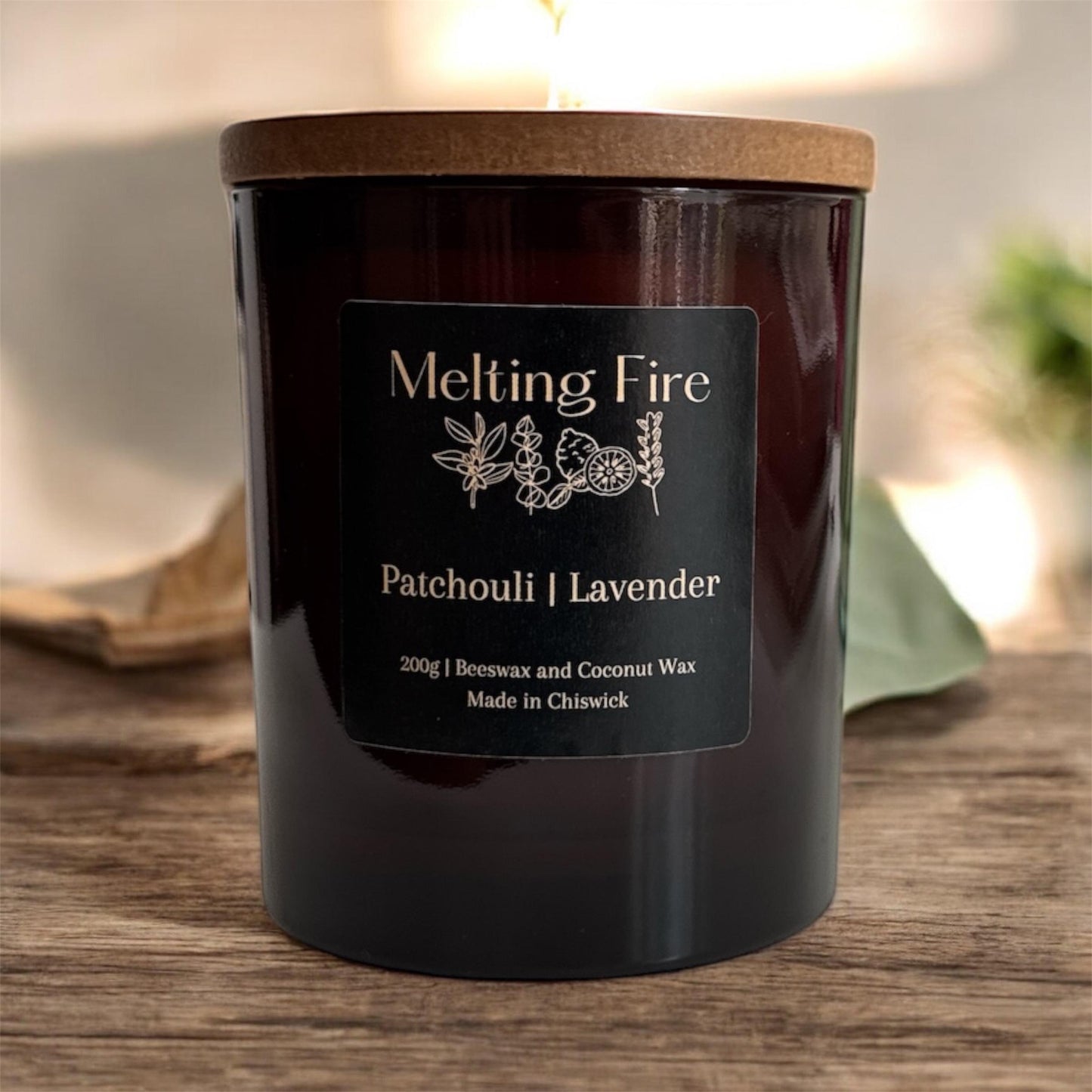 Patchouli Lavender Essential Oil Candle. Made with Beeswax and Coconut Wax.