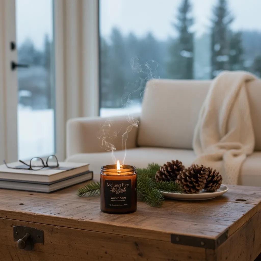 Winter Night Candle- Beeswax and Coconut Wax Blend- Bergamot and Black Spruce Oils.