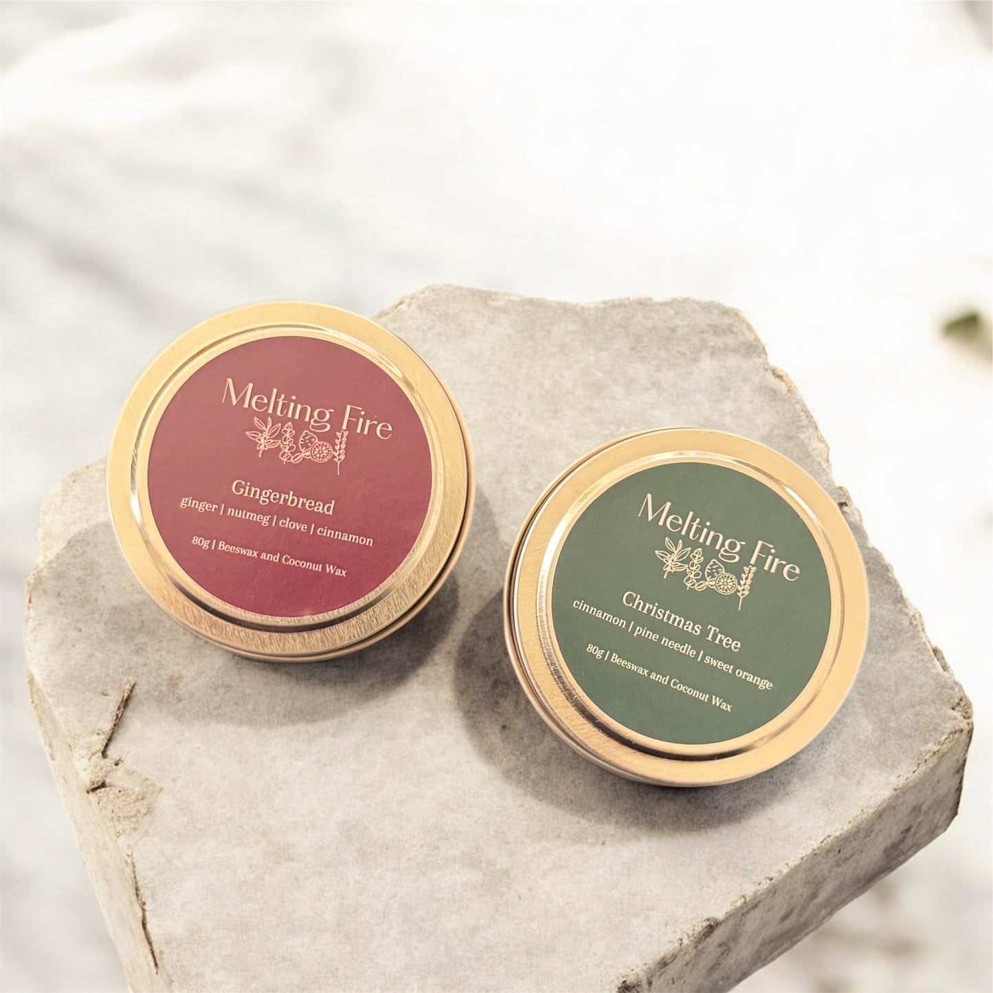 Christmas Bundle- Gold Tins- 80g - Christmas Tree and Gingerbread Candles