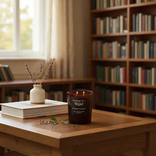 Patchouli Lavender Essential Oil Candle. Made with Beeswax and Coconut Wax.