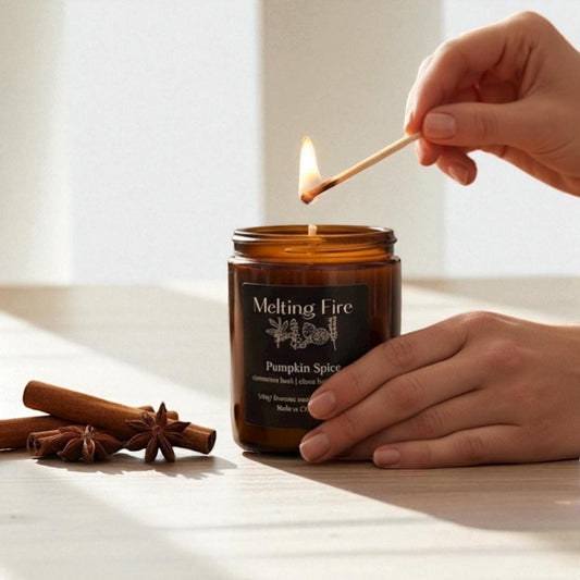 Pumpkin Spice Candle-  cinnamon bark, clove leaf, nutmeg essential oil-  Beeswax Coconut Wax Blend.