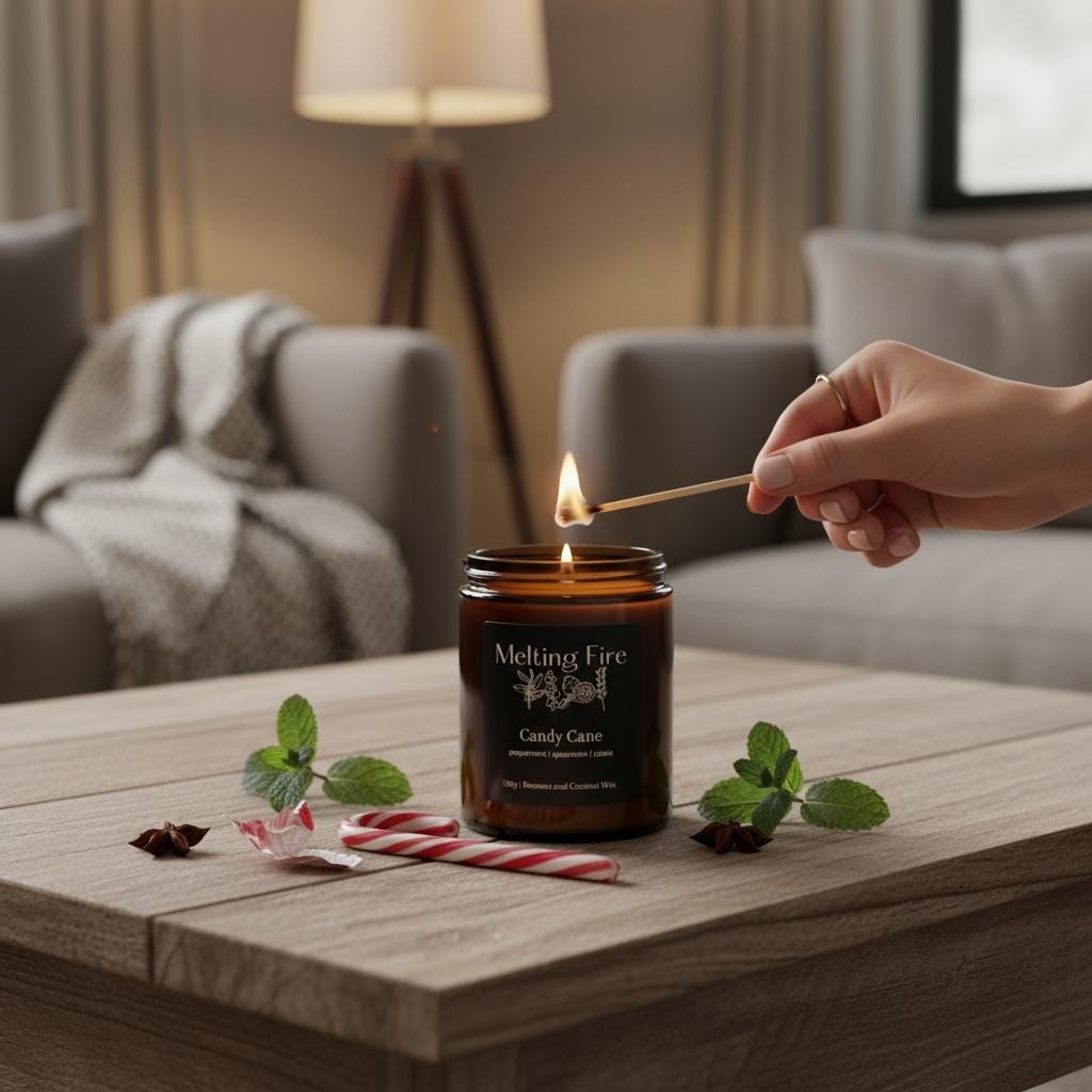 Candy Cane Christmas Candle - Beeswax Coconut Wax Blend, Essential Oils