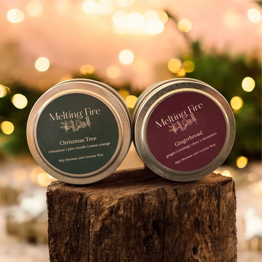 Christmas Bundle- Gold Tins- 80g - Christmas Tree and Gingerbread Candles